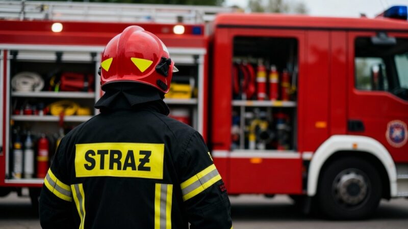 Strażacy z OSP Lubczyno ratują jelonka uwięzionego w drucie elektrycznym